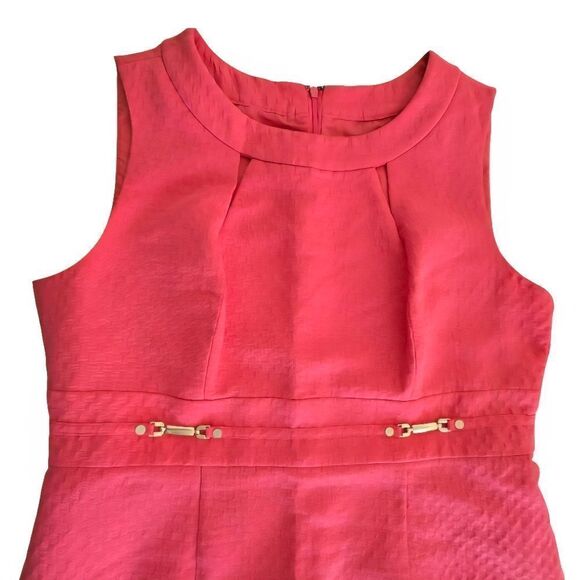 Tahari ASL Arthur S Levine Coral Geometric Textured Dress Size 16 A-Line Sheath - Picture 2 of 8